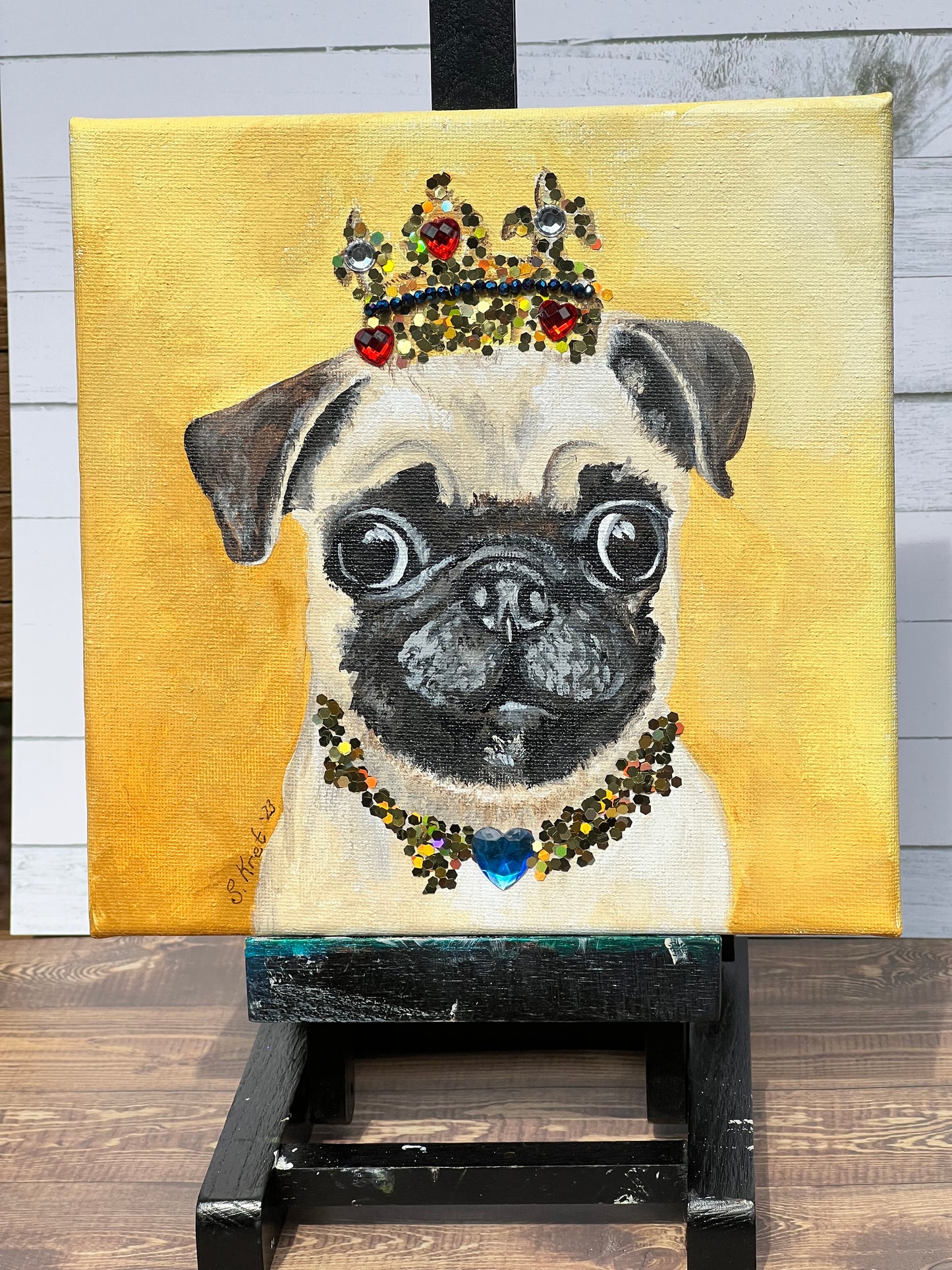 Regal Pug Puppy Original Acrylic Painting
