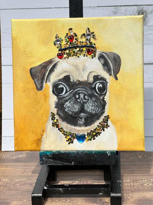 Regal Pug Puppy Original Acrylic Painting