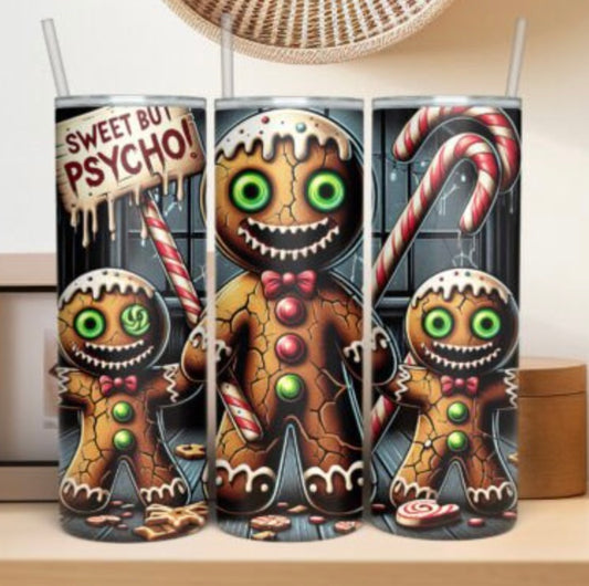 20 oz Stainless Steel Tumbler, Holiday Winter Theme, Creepy Christmas Gingerbread Men