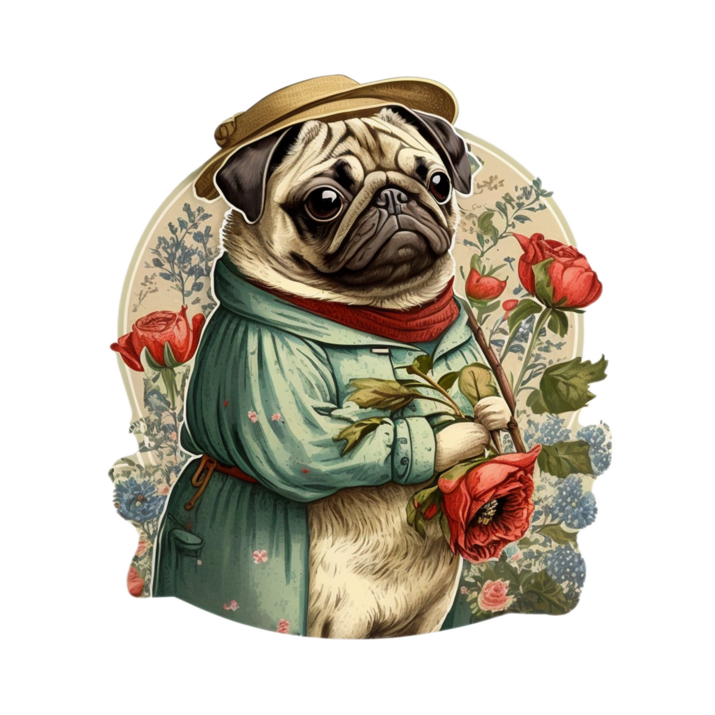 Stickers - Pug Watercolor Roses