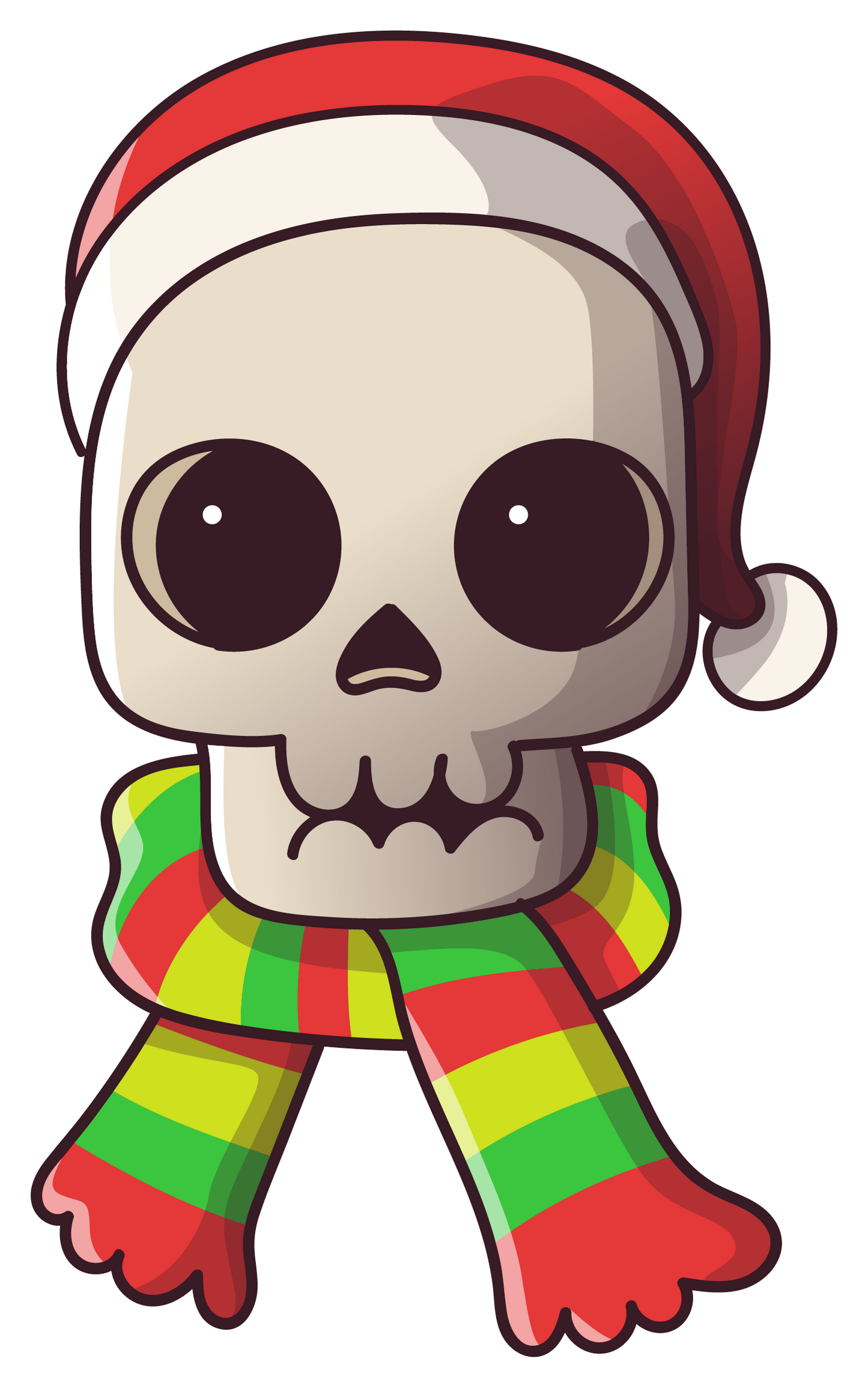 Stickers- Skull with Hat and Scarf Sticker, Christmas Stickers