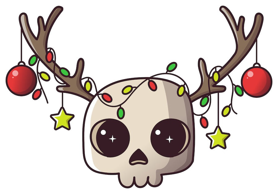 Stickers - Skull with Antlers and Christmas Decorations Sticker, Christmas Stickers