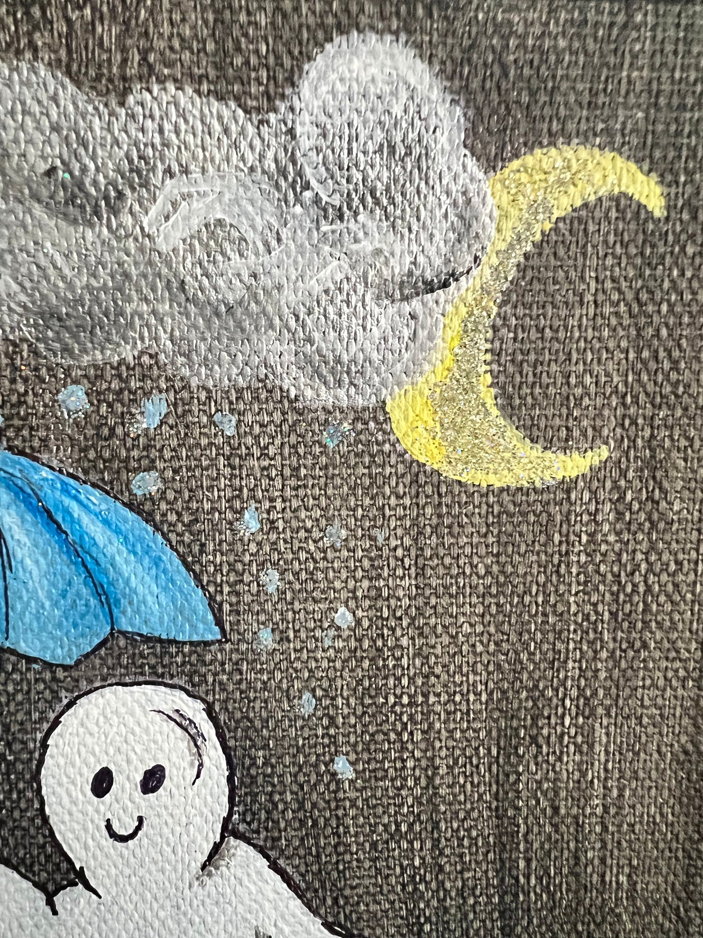 Ghost in a Rain Shower Painting, Cute Ghost, Original Artwork, Mixed Media