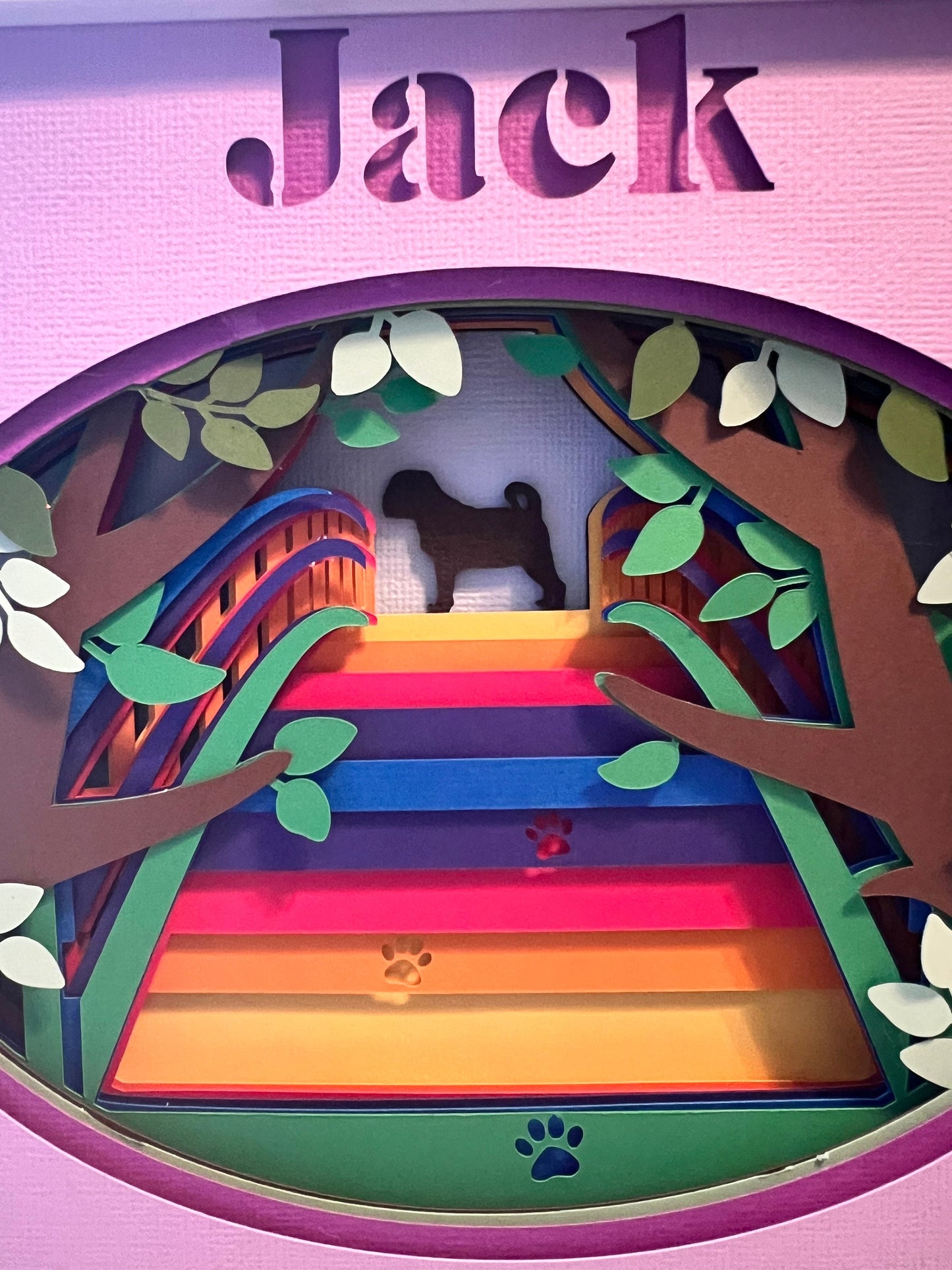 Pet Memorial Shadow Box - Large Rainbow Bridge Wooden and Glass Frame Custom Name Date and 300 Dog Breeds To Choose - A Kitty Too