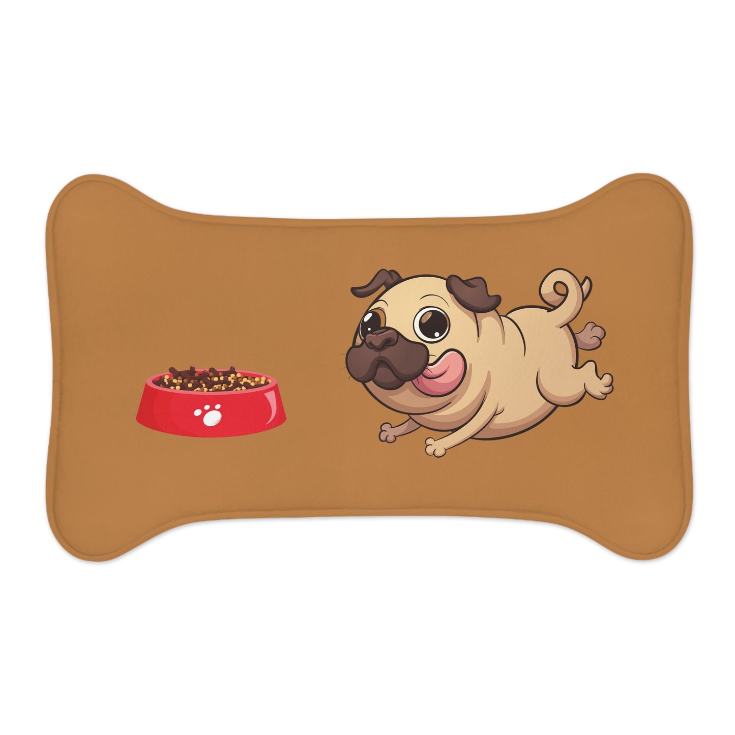 Pet Feeding Mats - Bone Shaped Pet Mat, Running Pug, Brown Background