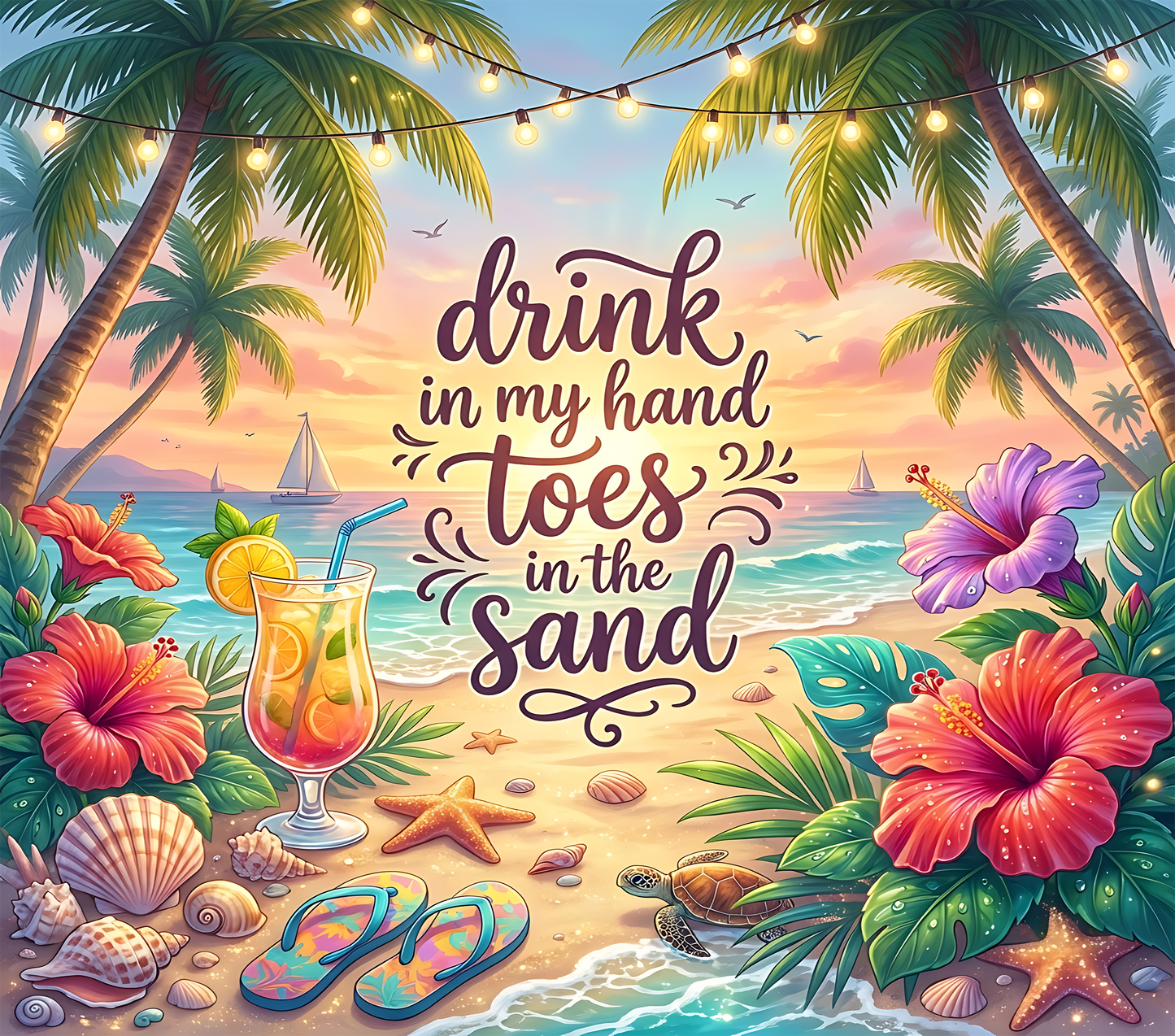 20 oz Stainless Steel Tumbler, Drink In My Hand, Toes In The Sand - LIMITED EDITION