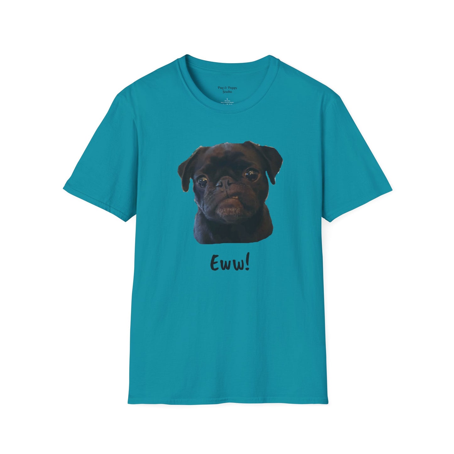 Unisex Softstyle T-Shirt Pug Tee Shirt, Black Pug Eww!