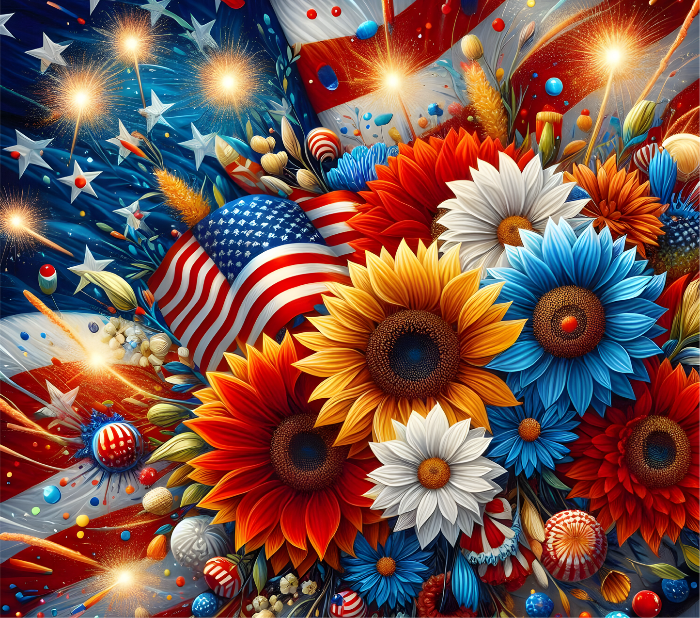 20 oz Stainless Steel Tumbler, Patriotic Sunflowers - LIMITED EDITION