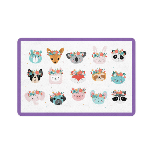 Pet Food Mat (12x18) Adorable Dogs and Animals with Flowers In Their Hair