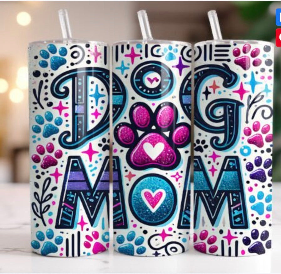20 oz Stainless Steel Tumbler, Dog Mom