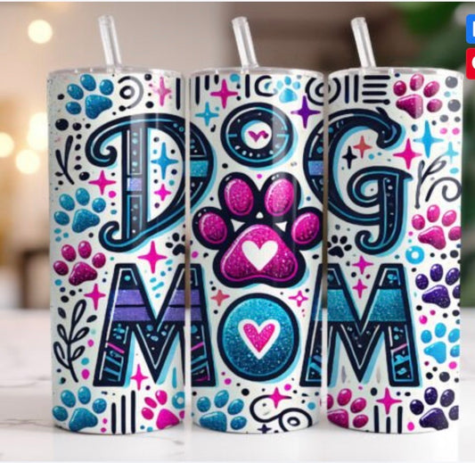 20 oz Stainless Steel Tumbler, Dog Mom