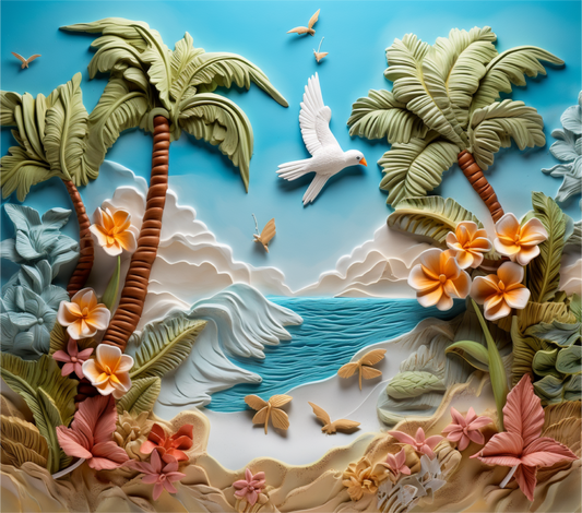 20 oz Stainless Steel Tumbler, 3D Beach Scene - LIMITED EDITION