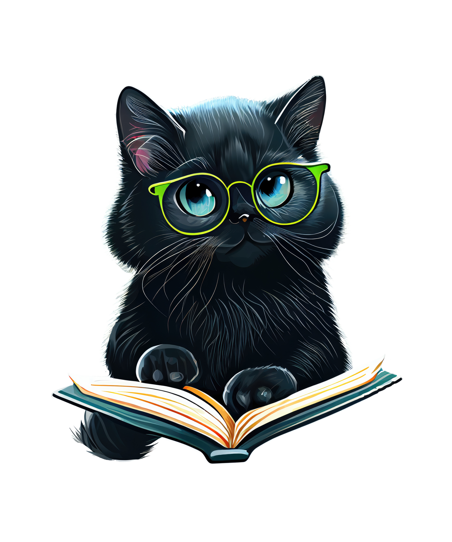Stickers - Black Cat Reading a Book Sticker, Book Lovers' Stickers
