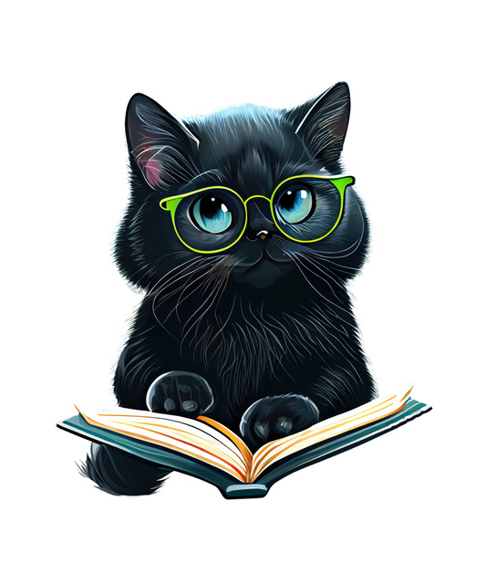 Stickers - Black Cat Reading a Book Sticker, Book Lovers' Stickers
