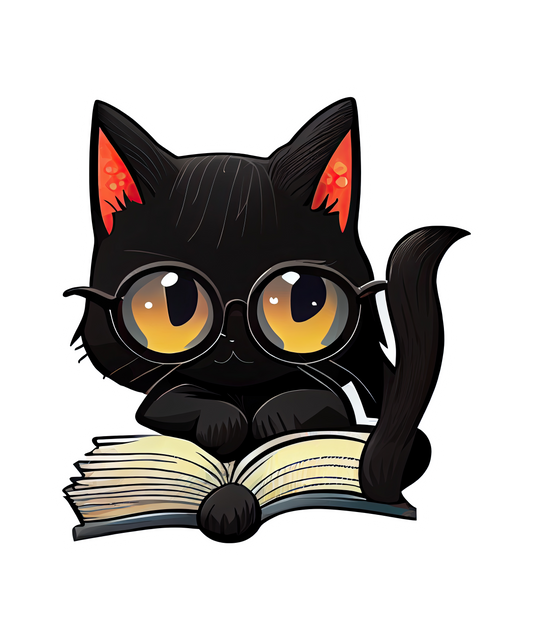 Stickers - Black Cat with a Book Sticker, Book Lovers Stickers
