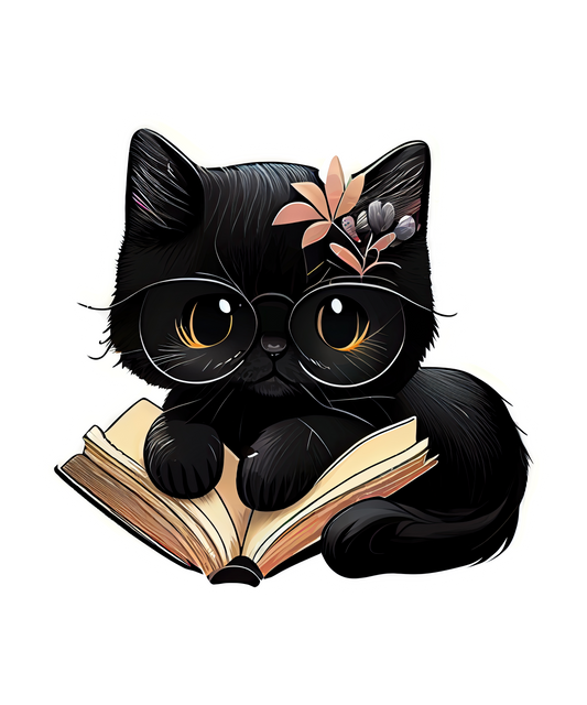 Stickers - Black Cat with Book Sticker, Book Lovers' Stickers
