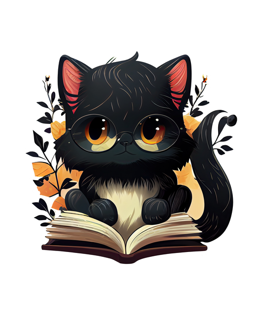 Stickers - Black Cat with a Book Sticker, Book Lovers' Stickers