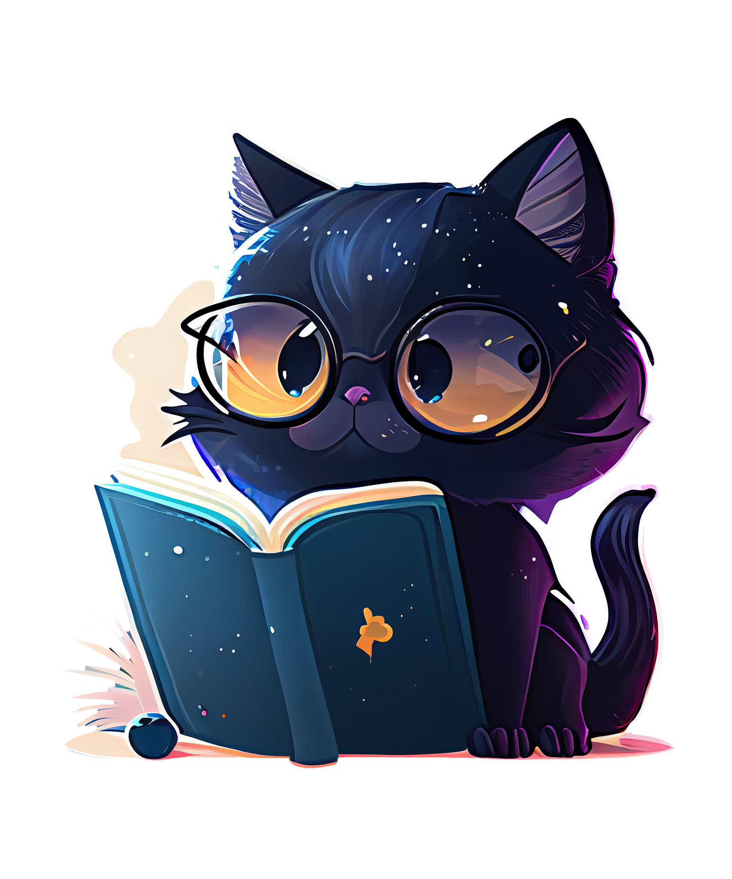 Stickers - Black Cat Reading A Book, Book Lovers Stickers