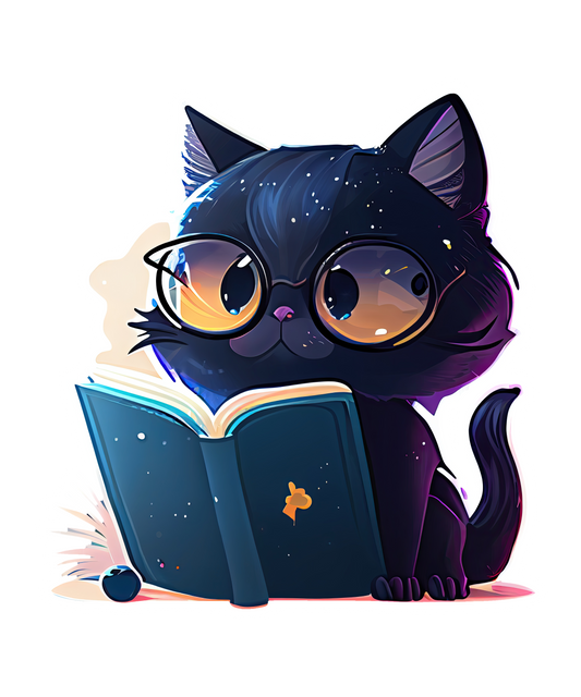 Stickers - Black Cat Reading A Book, Book Lovers Stickers
