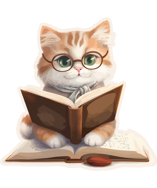 Stickers - Orange Tabby with a Book Sticker, Book Lovers' Stickers