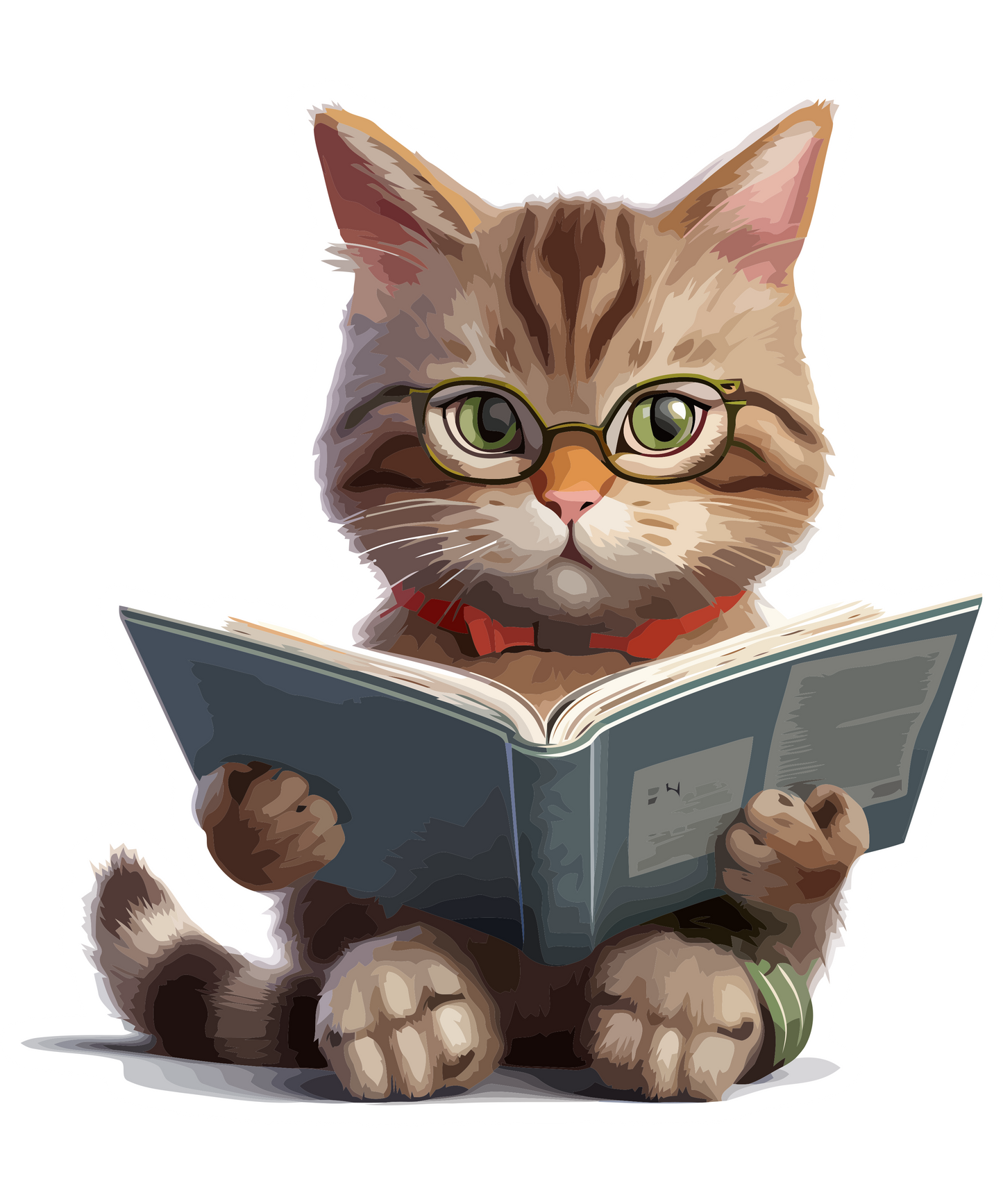 Stickers - Tabby Cat Reading a Book Sticker, Book Lovers' Stickers