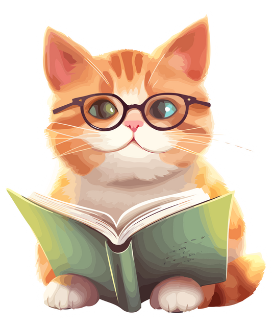 Stickers - Orange Tabby Cat Reading a Book, Book Lovers' Stickers