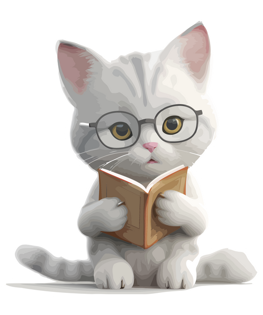 Stickers - Grey Cat Reading a Book Sticker, Book Lovers' Stickers