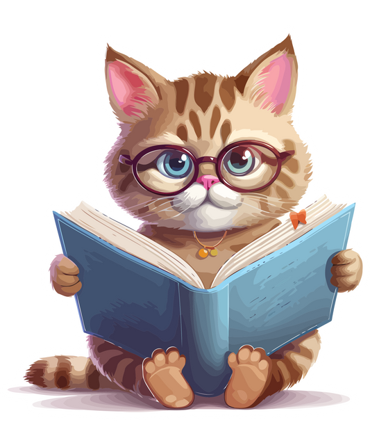 Stickers - Orange Tabby Cat with a Book Sticker, Book Lovers' Stickers