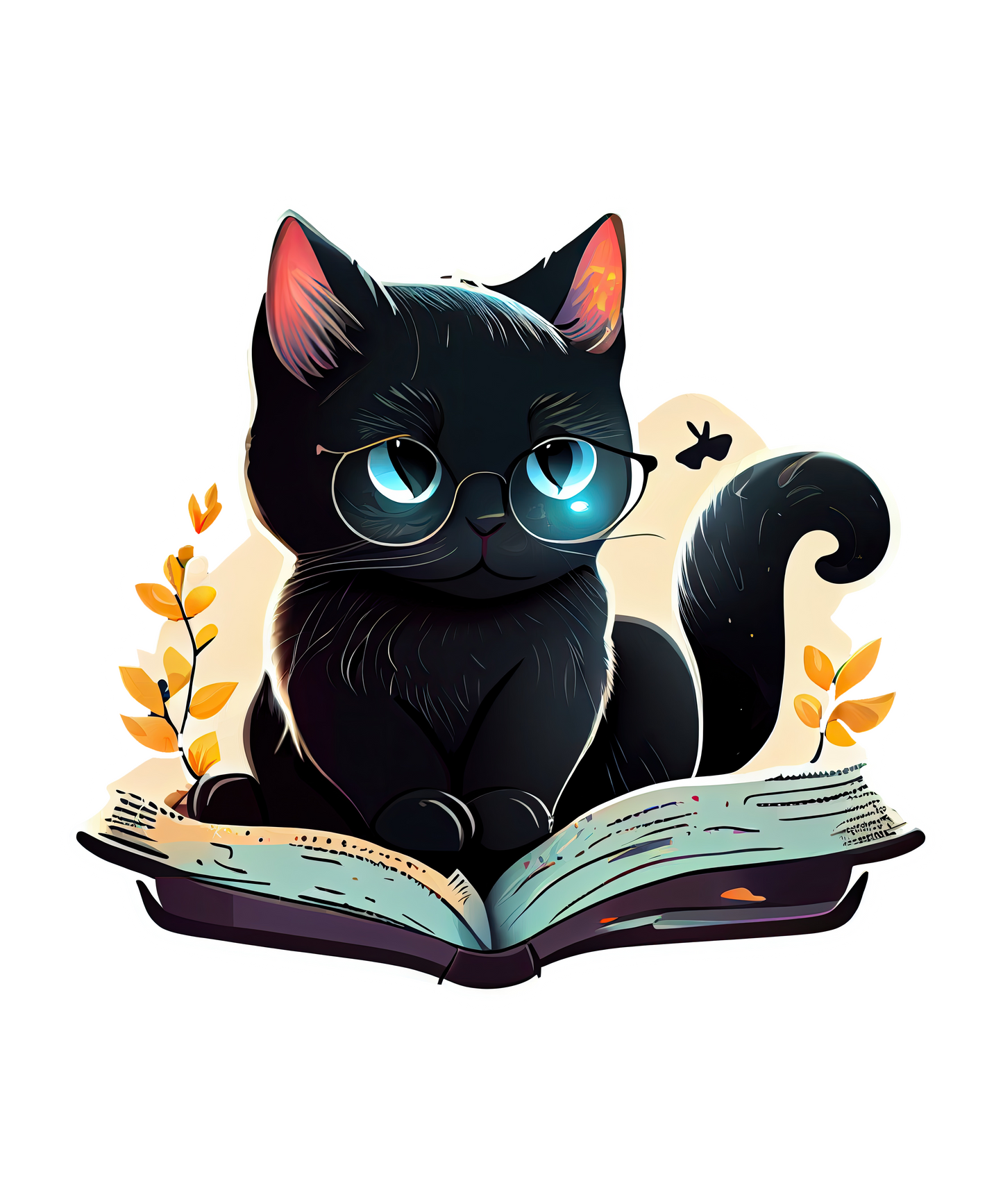 Stickers - Black Cat Reading a Book Sticker, Book Lovers Stickers