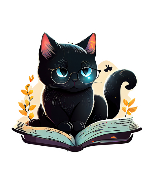 Stickers - Black Cat Reading a Book Sticker, Book Lovers Stickers