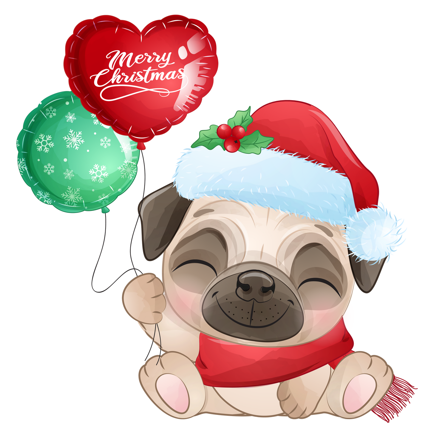 Stickers - Christmas Pug with Balloons