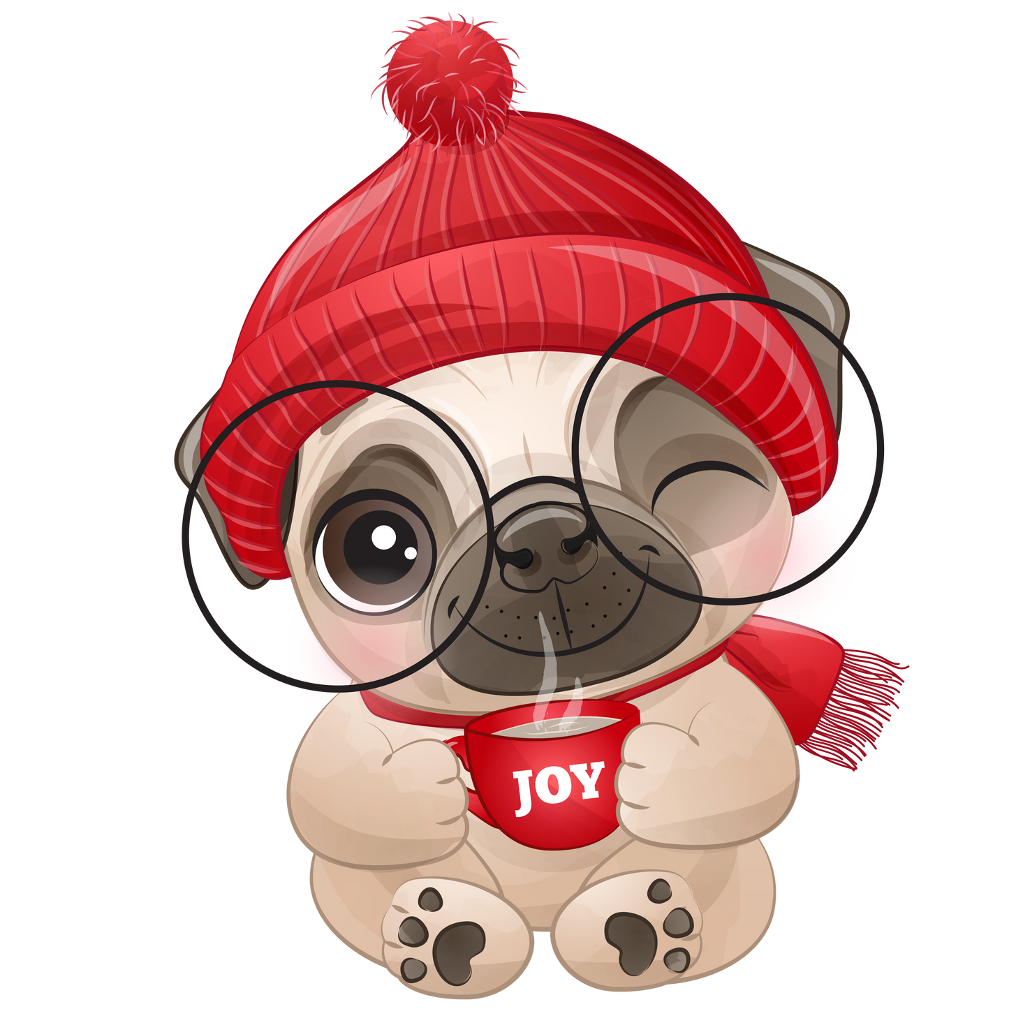 Sticker - Pug, Adorable Pug with a Cup of Joy