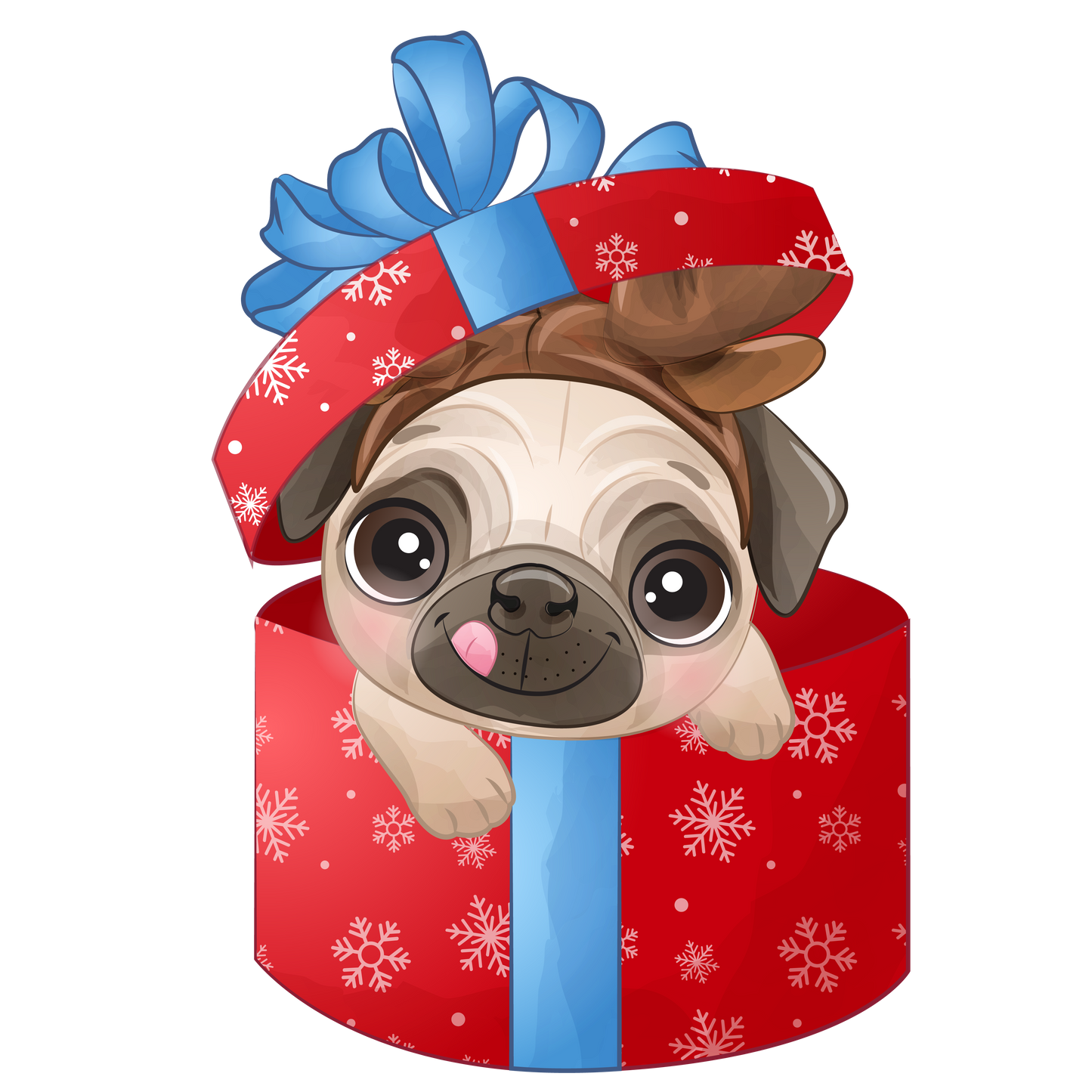 Sticker - Pugs, Pug in a Christmas Package