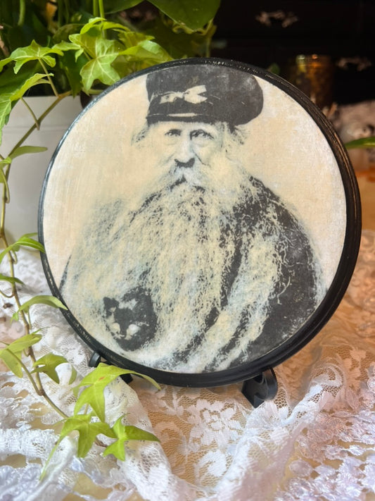 Dark Academia, 1900 Sailor with His Pet Kitten, Wooden Wall Plaque