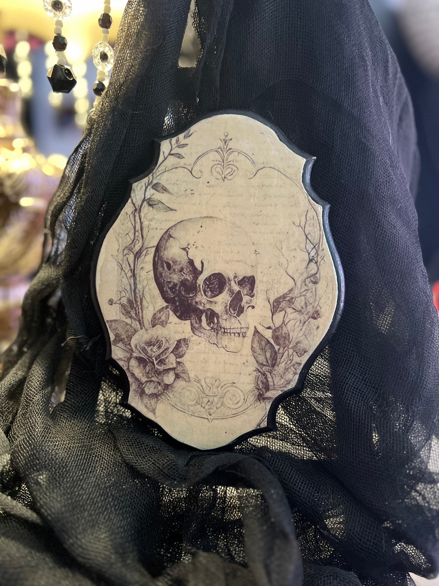Dark Academia, Skull and Flowers Wall Hanging, Wooden Plaque