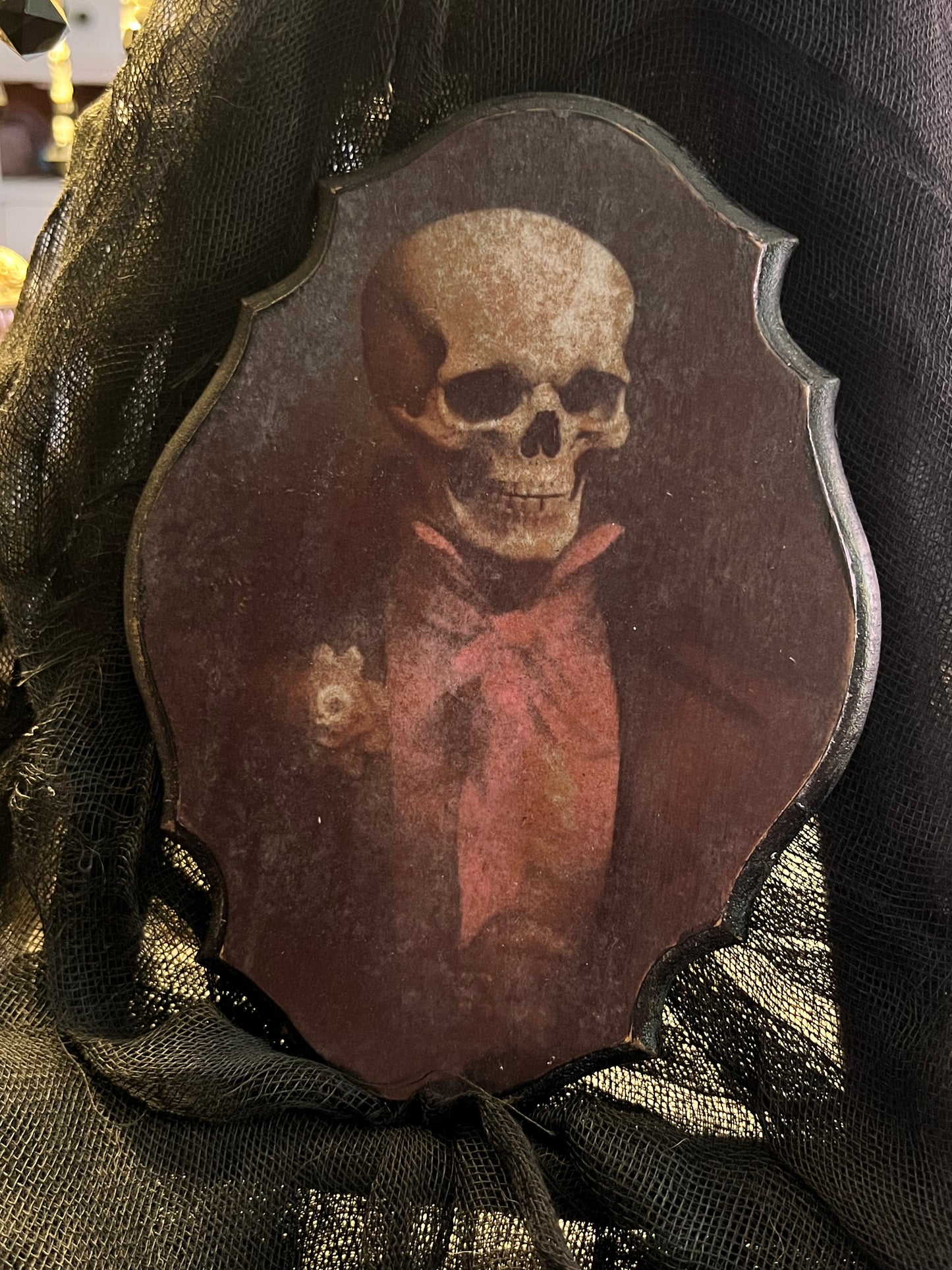 Dark Academia, Wooden Plaque, Spooky Skeleton, Wall Hanging