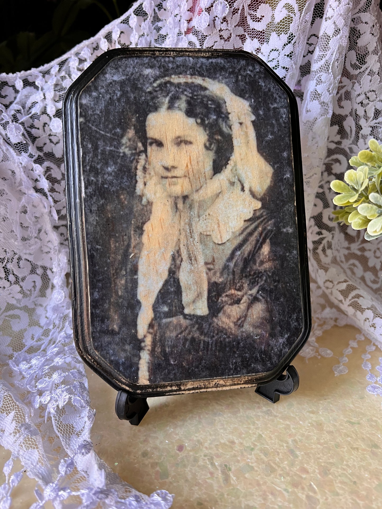 Dark Academia, Antique Photo, 1860's Woman Ghost, Wooden Plaque Wall Hanging