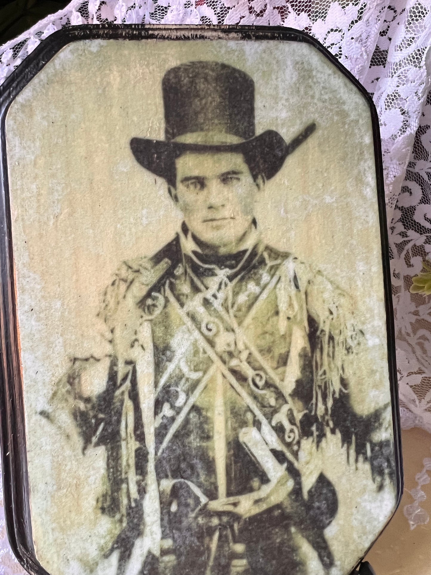 Dark Academia Wooden Plaque Antique Photo 1860's Cowboy