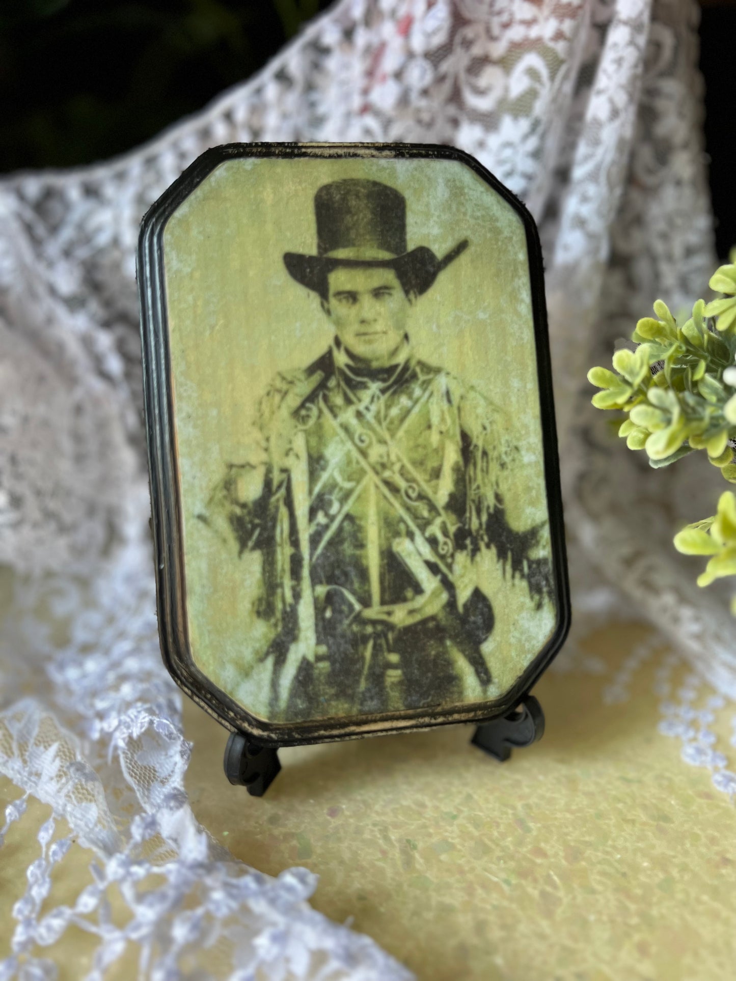 Dark Academia Wooden Plaque Antique Photo 1860's Cowboy