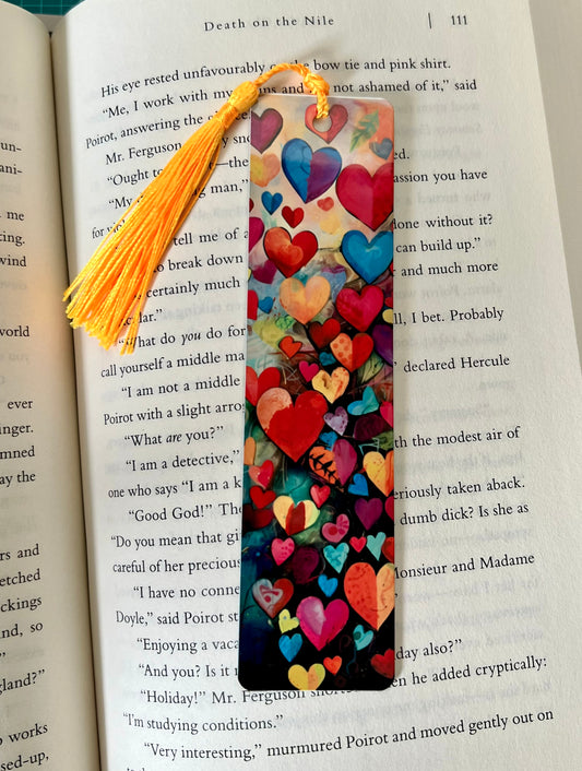 Bookmark - Metal Bookmark 1.5" x 6" with Tassel - Hearts
