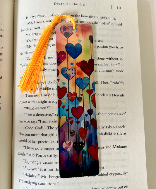 Bookmark - Metal Bookmark 1.5" x 6" with Tassel - Heart Garden