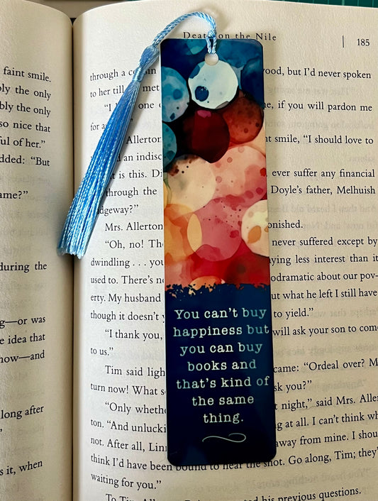 Bookmark - Metal Bookmark 1.5" x 6" with Tassel - You Can't Buy Happiness