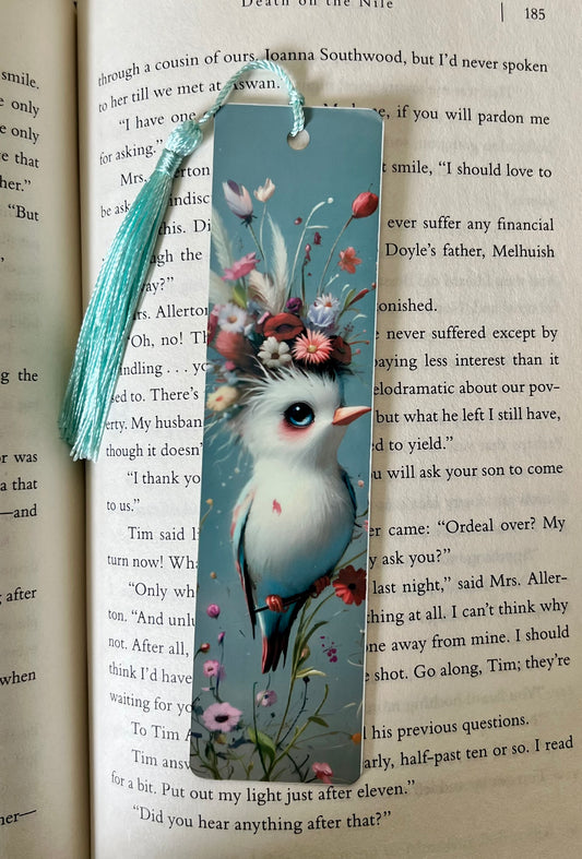 Bookmark - Metal Bookmark 1.5" x 6" with Tassel - White Bird