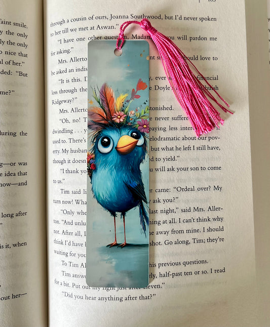 Bookmark - Metal Bookmark 1.5" x 6" with Tassel - Blue Bird