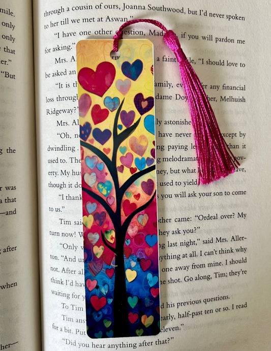 Bookmark - Metal Bookmark 1.5" x 6" with Tassel - Heart Tree