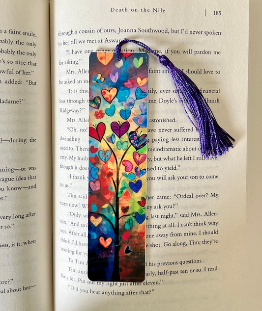 Bookmark - Metal Bookmark 1.5" x 6" with Tassel - Hearts and Butterflies Tree