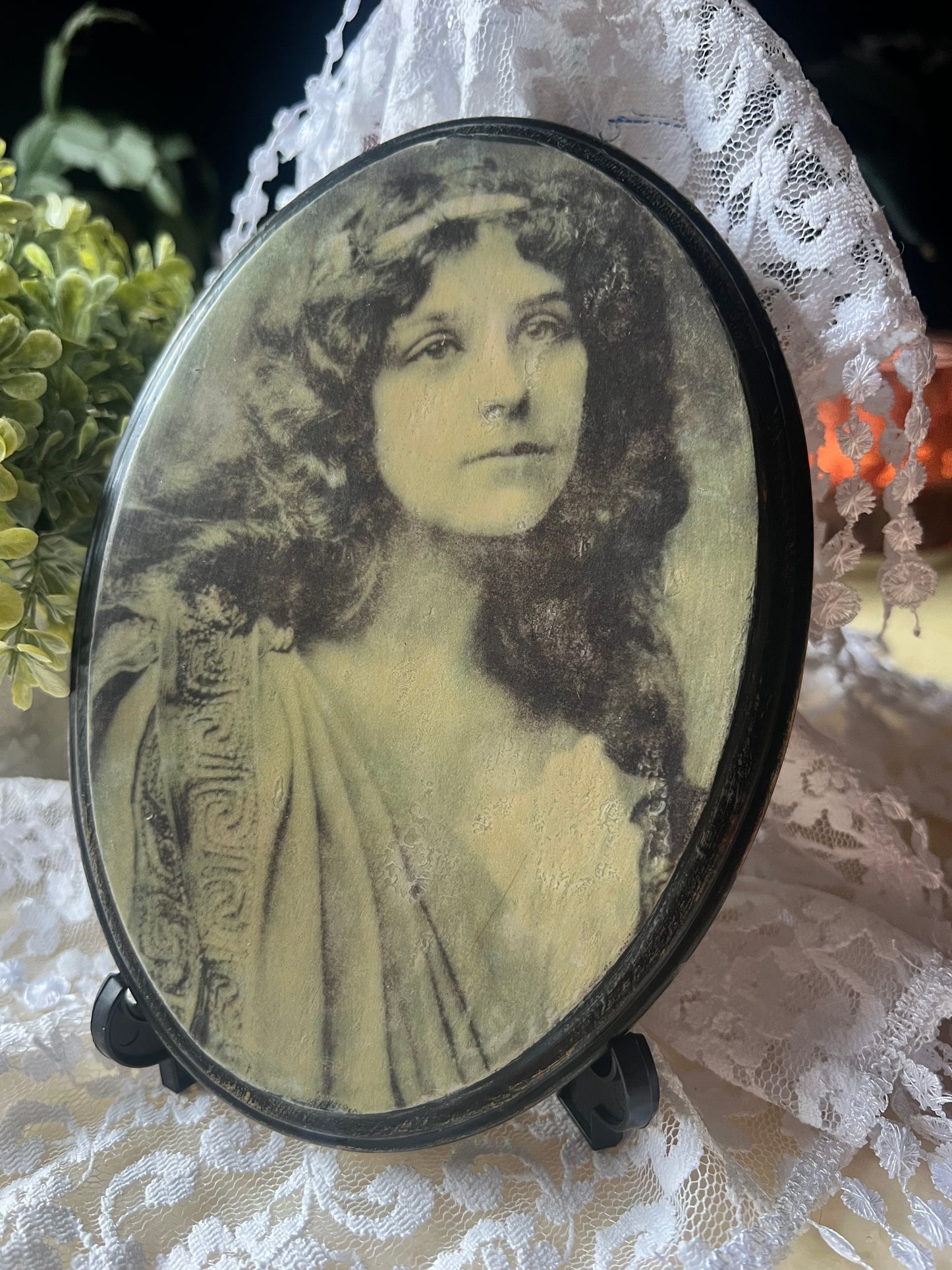 Dark Academia, Wooden Plaque, Antique Photo, Ghostly Woman