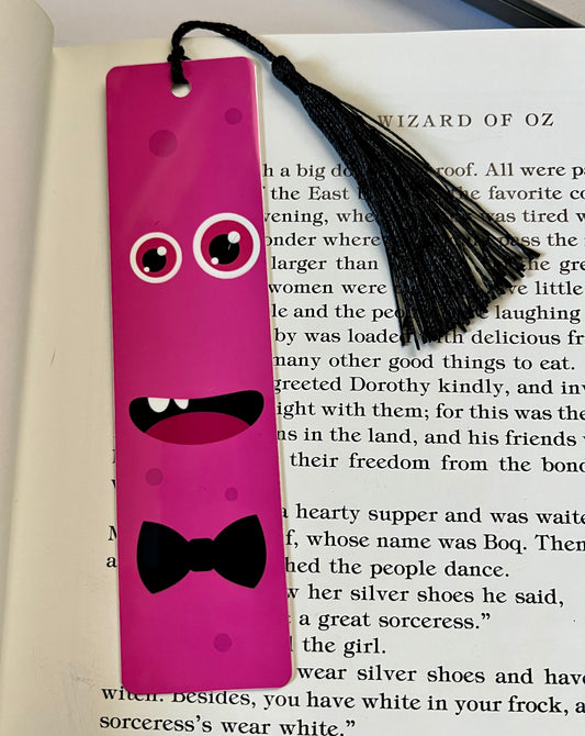 Bookmark - Metal Bookmark 1.5" x 6" with Tassel - Pink Monster