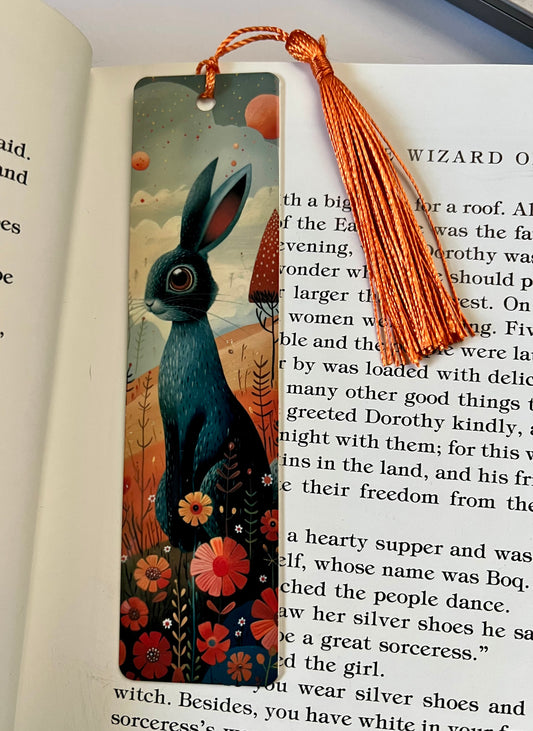 Bookmark - Metal Bookmark 1.5" x 6" with Tassel - Gray Rabbit
