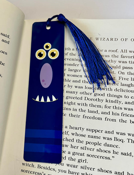 Bookmark - Metal Bookmark 1.5" x 6" with Tassel - Blue Monster
